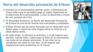 La teoría del desarrollo psicosocial de Erikson
La Teoría del Desarrollo Psicosocial fue ideada por Erik Erikson a partir ...