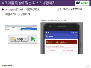 4.3 제품 특성에 맞는 리소스 병합하기
▶ arrogant(Stark) 제품특성으로
애플리케이션 실행하기
Page 25
실습: ch03/HelloWorld
 