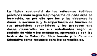 La lógica secuencial de los referentes teóricos
prácticos varía según los propósitos de cada área de
formación, es por ello que los y las docentes le
darán la secuencia y la importancia en función de
sus propósitos pedagógicos y los procesos que
desea desarrollar en sus estudiantes según el
período de vida y los contextos, apoyándose con los
textos de la Colección Bicentenario y la Canaima
Educativa como recursos para los aprendizajes.
GPA
 