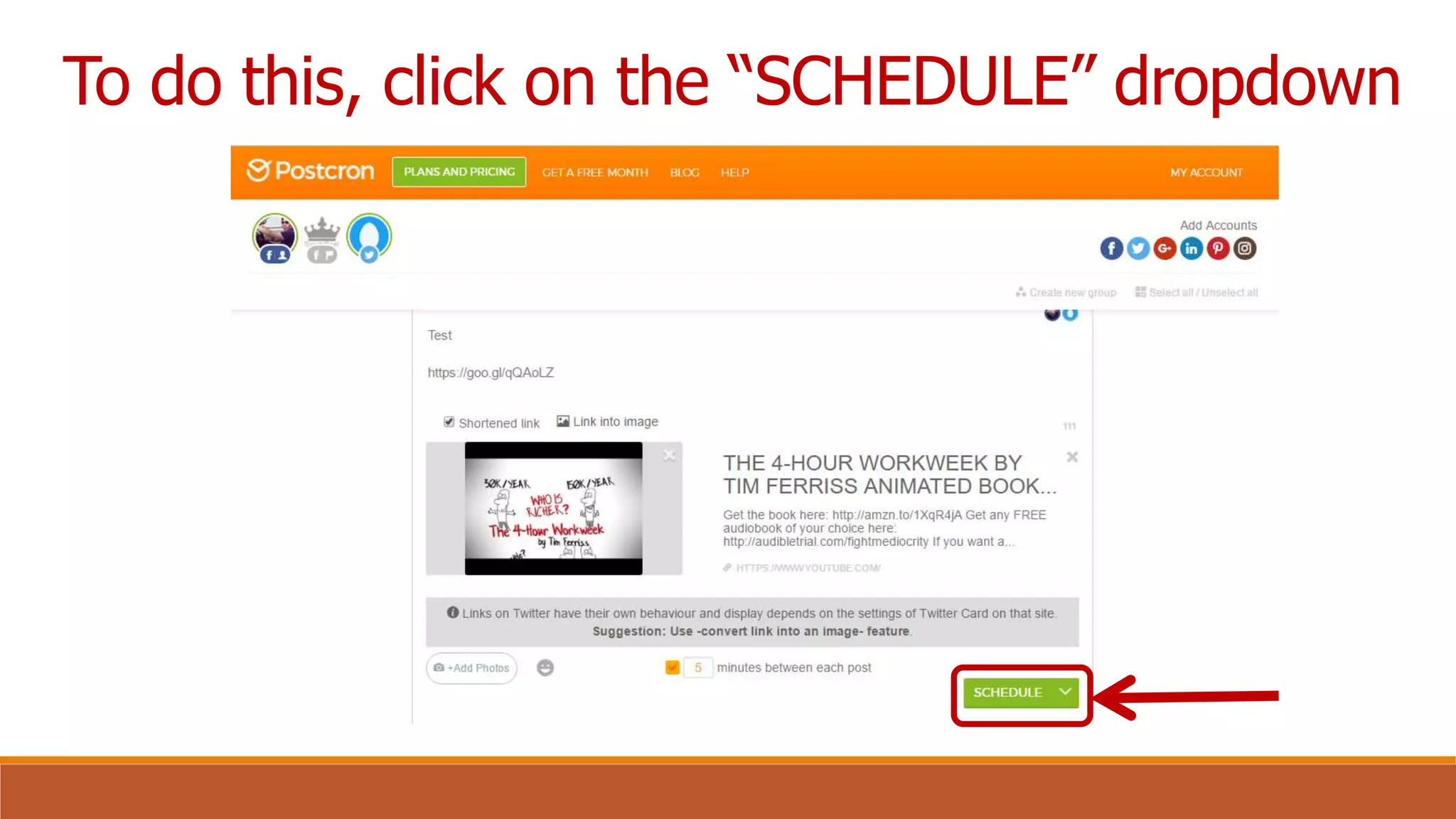 To do this, click on the “SCHEDULE” dropdown
 