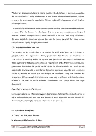 4. mba 204 management information systems assignment 2nd semester | DOCX