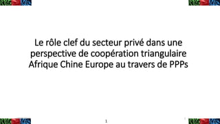 1
18/09/2017 1
Le rôle clef du secteur privé dans une
perspective de coopération triangulaire
Afrique Chine Europe au travers de PPPs
 