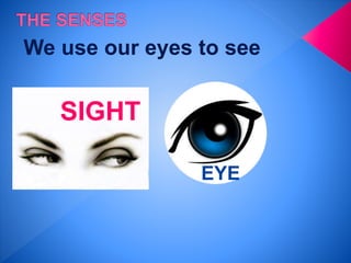We use our eyes to see
SIGHT
EYE
 