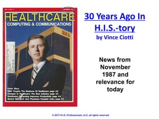 30 Years Ago In
H.I.S.-tory
by Vince Ciotti
© 2017 H.I.S. Professionals, LLC, all rights reserved
News from
November
1987 and
relevance for
today
 