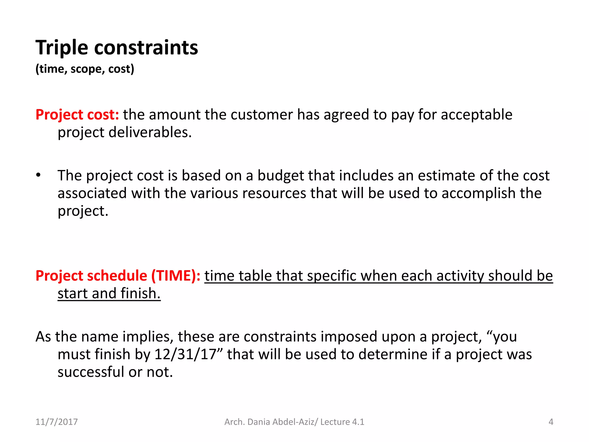 4.1. triple constraints (time, scope, cost) | PPTX | Technology & Computing