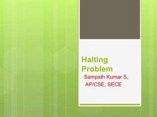 Halting
Problem
-Sampath Kumar S,
AP/CSE, SECE
 