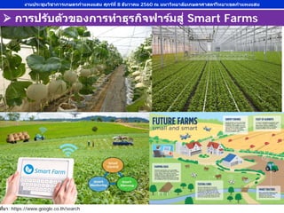  การปรับตัวของการทําธุรกิจฟาร์มสู่ Smart Farms
งานประชุมวิชาการเกษตรกําแพงแสน ศุกร์ที่ 8 ธันวาคม 2560 ณ มหาวิทยาลัยเกษตรศาสตร์วิทยาเขตกําแพงแสน
ที่มา: https://www.google.co.th/search
 