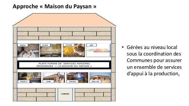 Approche « Maison du Paysan »
• Gérées au niveau local
sous la coordination des
Communes pour assurer
un ensemble de servi...