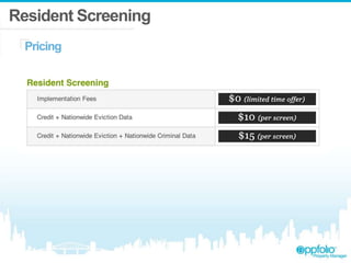 Resident Screening
Pricing
 