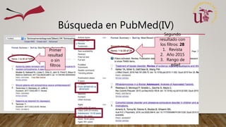Búsqueda en PubMed(IV)
Primer
resultad
o sin
filtros
Segundo
resultado con
los filtros: 28
1. Revista
2. Año 2015
3. Rango de
edad
 