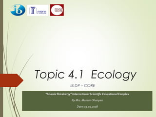 Topic 4.1 Ecology
IB DP – CORE
 