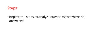 Steps:
• Repeat the steps to analyze questions that were not
answered.
 