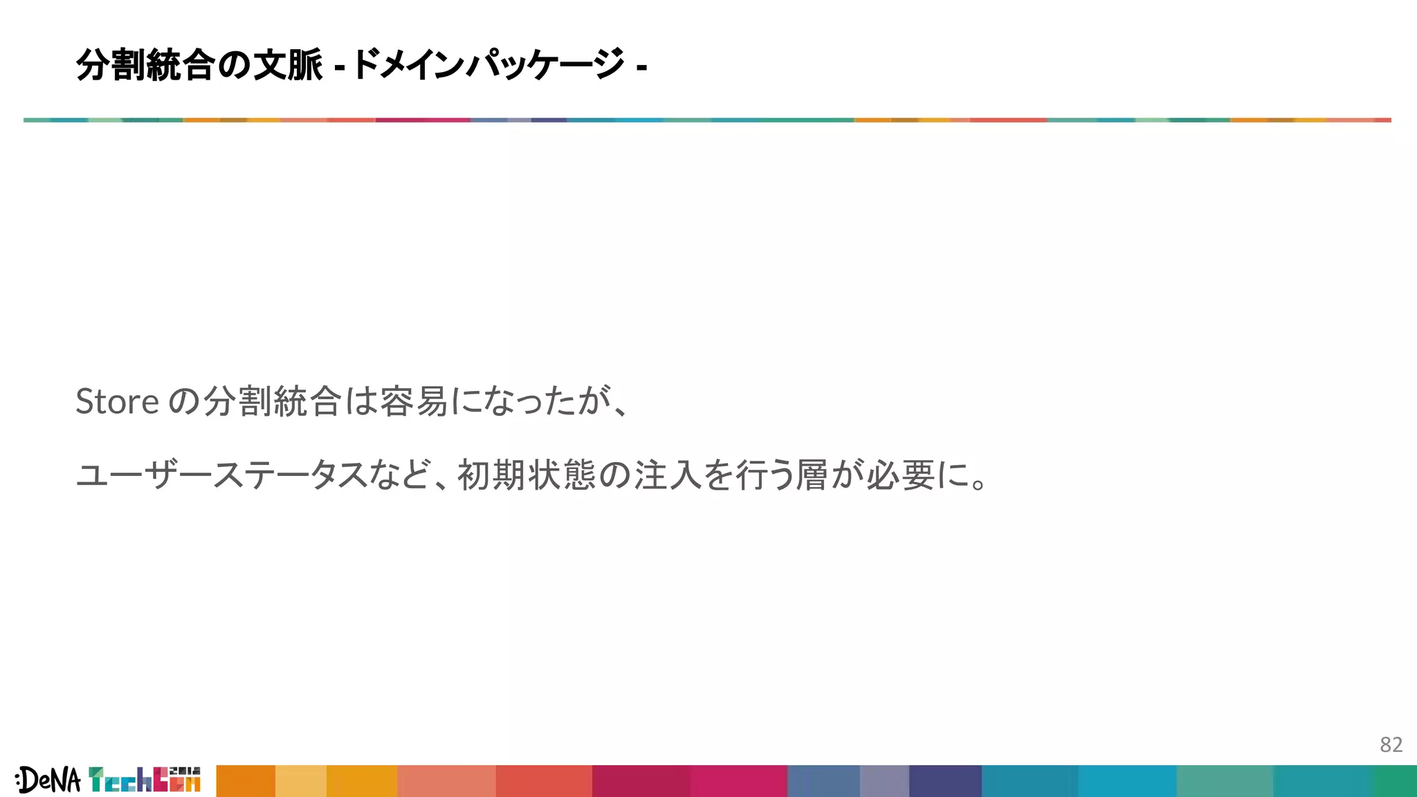 Store の分割統合は容易になったが、
ユーザーステータスなど、初期状態の注入を行う層が必要に。
分割統合の文脈 - ドメインパッケージ -
 