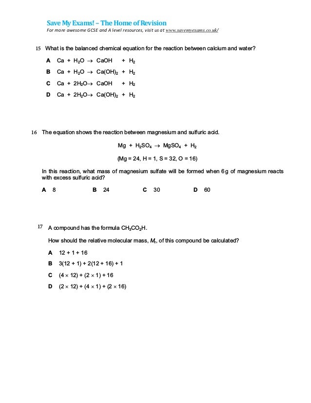 Stoichiometry Multiple Choice