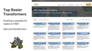 Top Raster
Transformers
Anything is possible for
rasters in FME!
safe.com/transformers
 