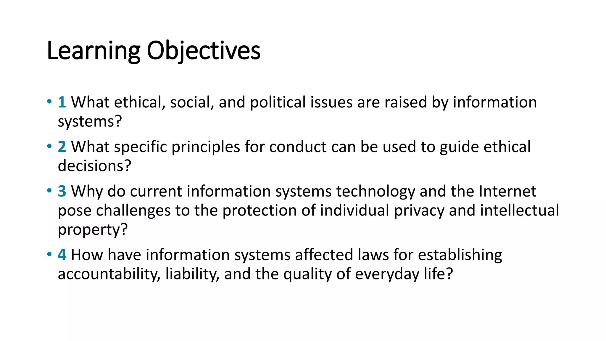 Ethical and social issues in information systems | PPTX