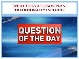 WHAT DOES A LESSON PLAN
TRADITIONALLY INCLUDE?
11
 