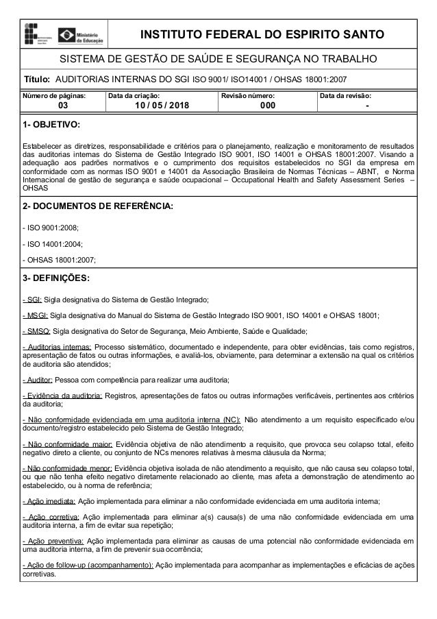Exemplo De Plano De Auditoria Interna Iso 9001