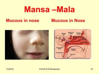 Mansa –Mala
Mucous in nose Mucous in Nose
7/3/2018 Prof.Dr.R.R.Deshpande 61
 