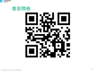 Copyright 2018 © ITRI 工業技術研究院
17
會前問卷
 