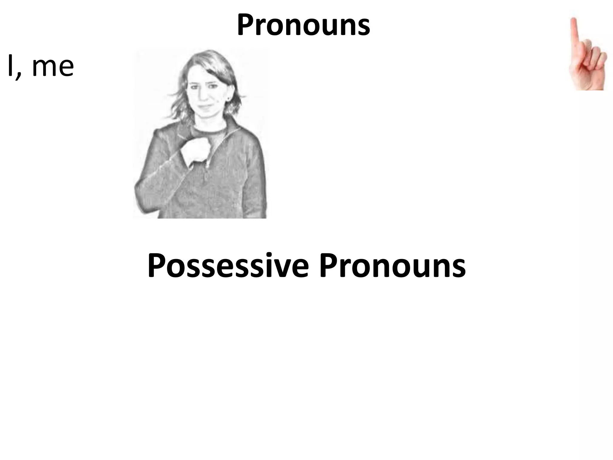 Pronouns in ASL --singular & plural; regular & possessive | PPT