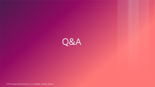 © 2018, Amazon Web Services, Inc. or its Affiliates. All rights reserved.
Q&A
 