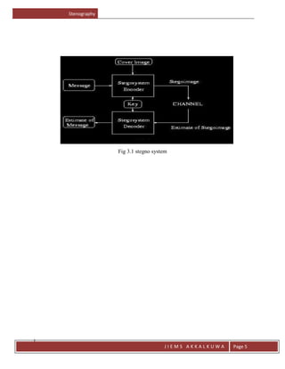 Stenography
J
J I E M S A K K A L K U W A Page 5
Fig 3.1 stegno system
 