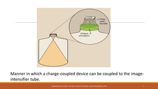 Manner in which a charge-coupled device can be coupled to the image-
intensifier tube.
7MUHAMMAD ARIF AFRIDI | LECTURER IN MEDICAL IMAGING | DRARIFAFRIDI@GMAIL.COM
 
