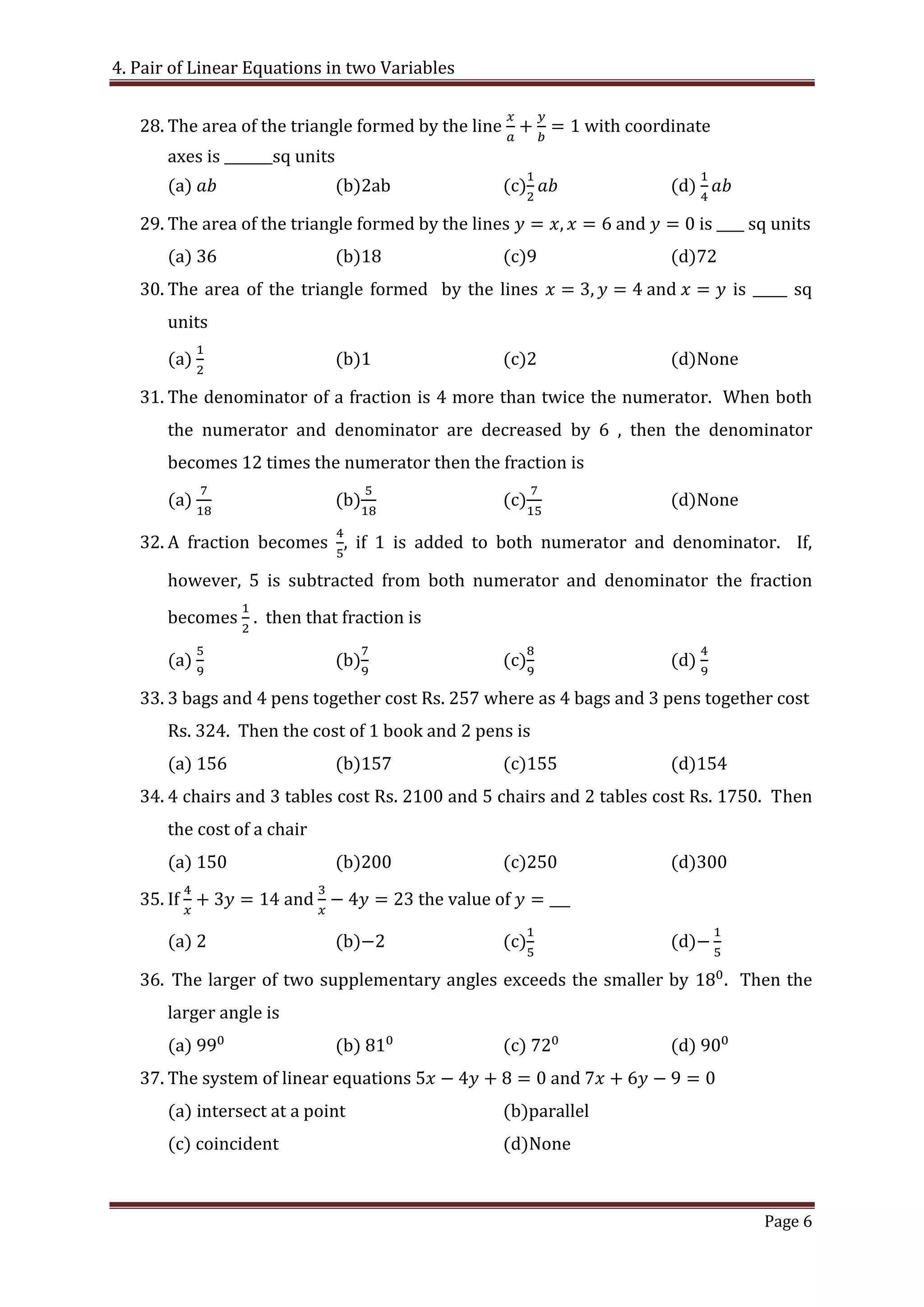 4.pair of linear equations in two variables | PDF