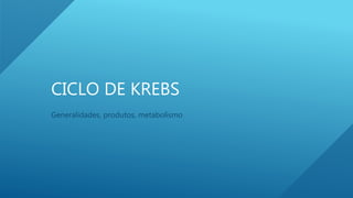 CICLO DE KREBS
Generalidades, produtos, metabolismo
 