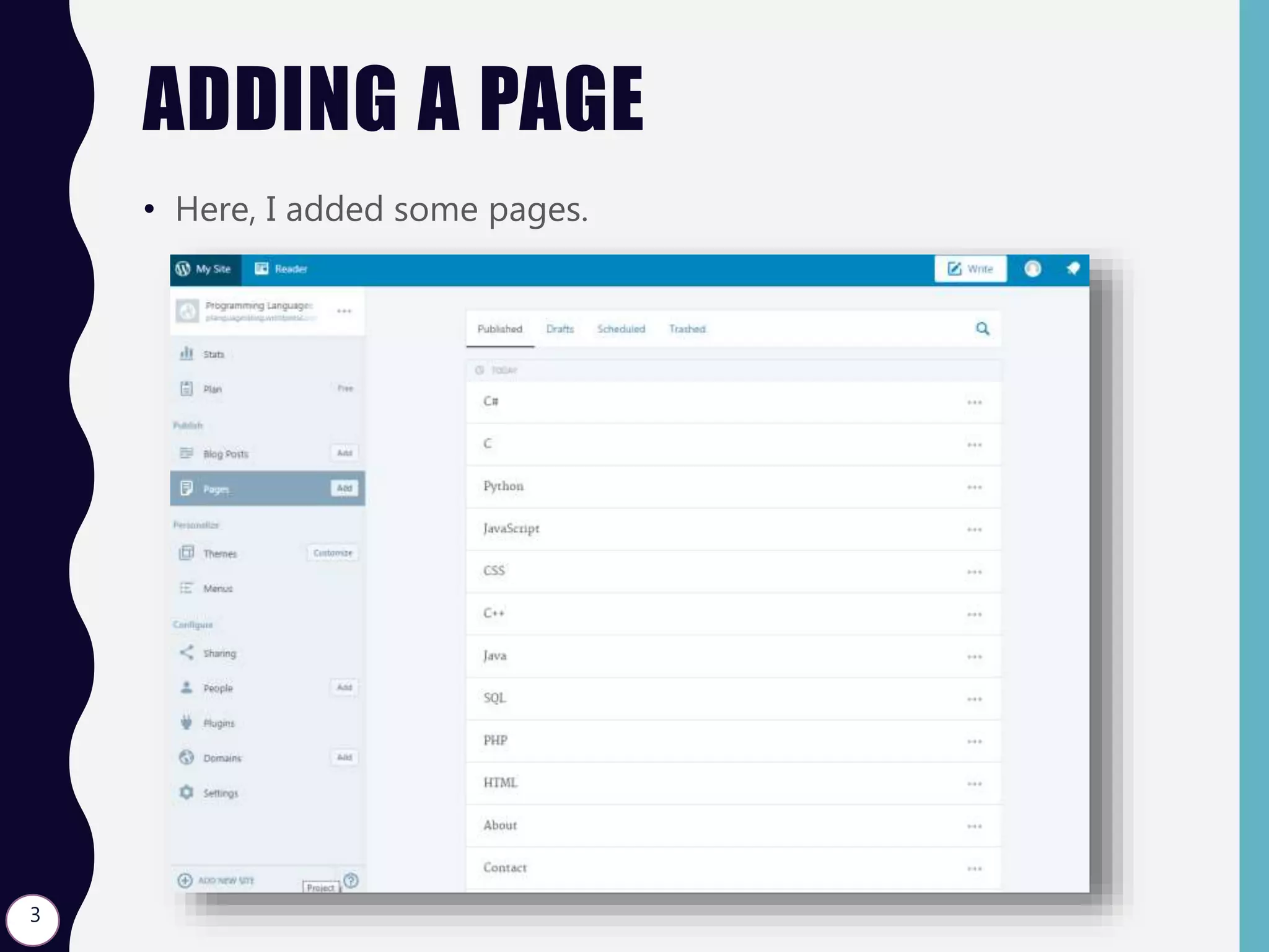 ADDING A PAGE
• Here, I added some pages.
3