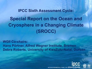 IPCC Sixth Assessment Cycle:
Special Report on the Ocean and
Cryosphere in a Changing Climate
(SROCC)
WGII Co-chairs:
Hans Pörtner, Alfred Wegner Institute, Bremen
Debra Roberts, University of KwaZulu-Natal, Durban
 