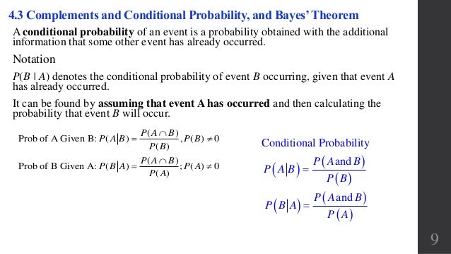 Complements conditional probability bayes theorem