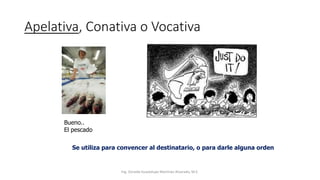 Apelativa, Conativa o Vocativa
Bueno..
El pescado
Se utiliza para convencer al destinatario, o para darle alguna orden
Ing. Zoraida Guadalupe Martínez Alvarado, M.E.
 