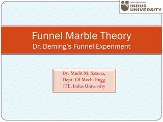 By: Mudit M. Saxena,
Dept. Of Mech. Engg.
ITE, Indus University
Funnel Marble Theory
Dr. Deming’s Funnel Experiment
 