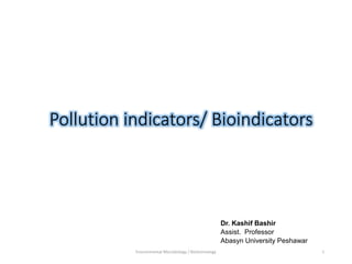 Pollution indicators/ Bioindicators
Environmental Microbiology / Biotechnology 1
Dr. Kashif Bashir
Assist. Professor
Abasyn University Peshawar
 