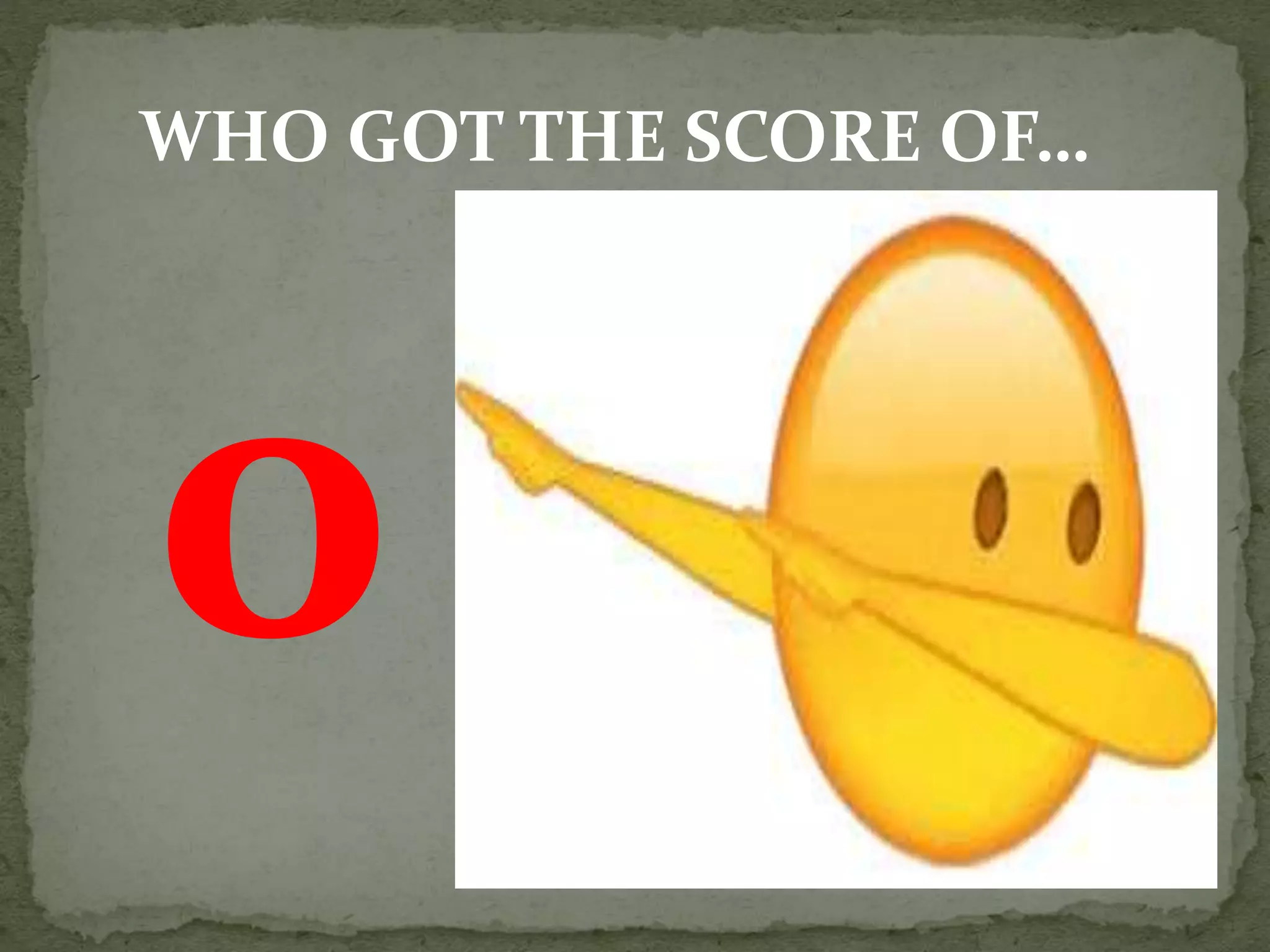 WHO GOT THE SCORE OF…
 