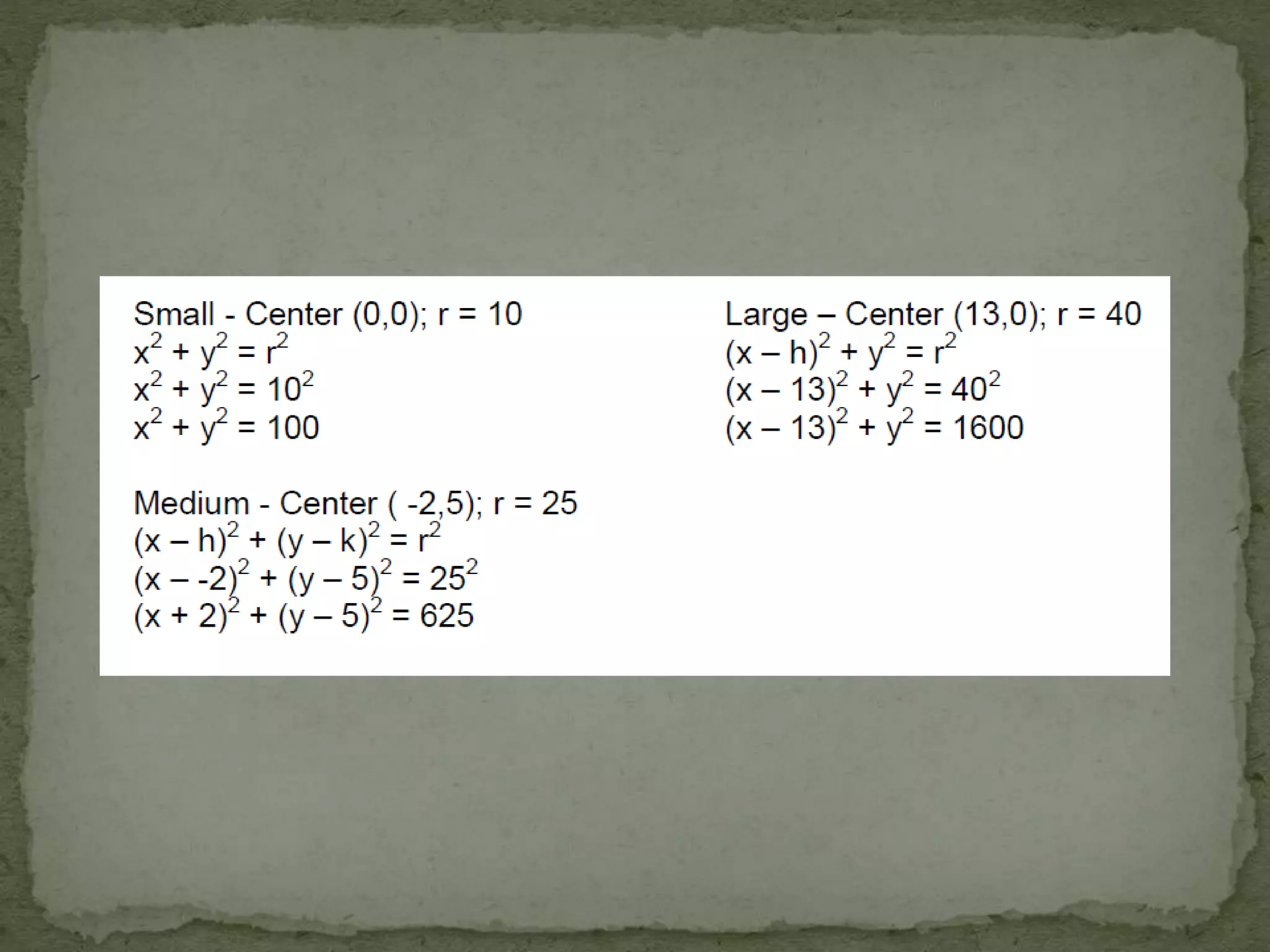 STANDARD FORM OF A CIRCLE (center at (h, k) and (center at 0,0) with radius r