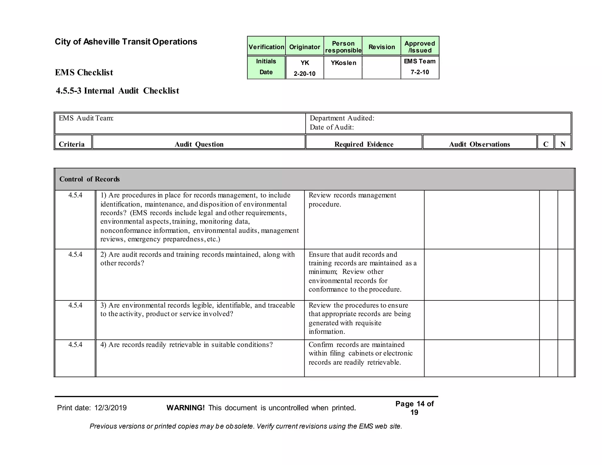 Customs Entry Audit Checklist Example 4.5.5 3 internal audit checklist | DOC | Business | Business and Finance