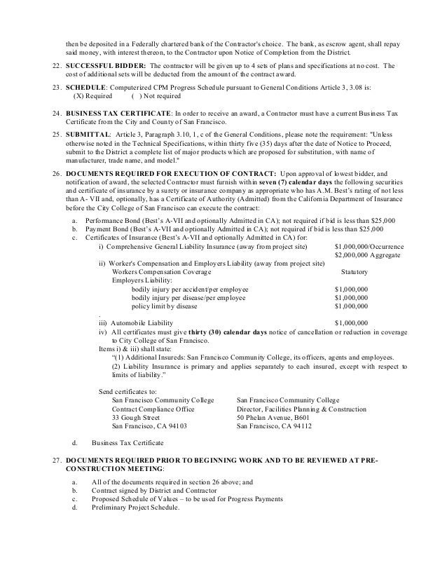 instructions to bidders notice of completion form
