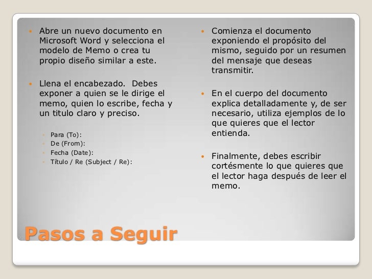 Pasos a seguir al crear un memorandum