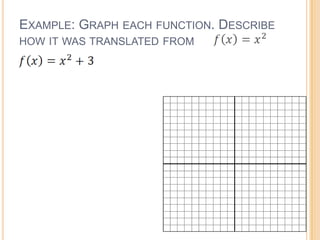 EXAMPLE: GRAPH EACH FUNCTION. DESCRIBE
HOW IT WAS TRANSLATED FROM
 