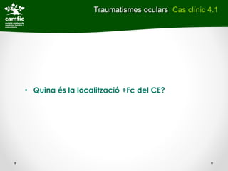 Traumatismes oculars Cas clínic 4.1




• Quina és la localització +Fc del CE?
 