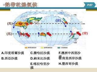 (涼)
  (馬)    C    B A               H


 (馬)     DE         F               G   (背)




A.印度塔爾沙漠        C.撒哈拉沙漠    F.澳洲中西部沙
B.西亞沙漠          D.納米比沙漠    漠
                           G.南美西岸沙漠
                E.喀拉哈里沙    H.墨西哥沙漠
                漠
 