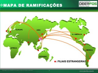 :  FILIAIS ESTRANGEIRAS MAPA DE RAMIFICAÇÕES EUROPE ASIA N. AMERICA S. AMERICA AFRICA OCEANIA 