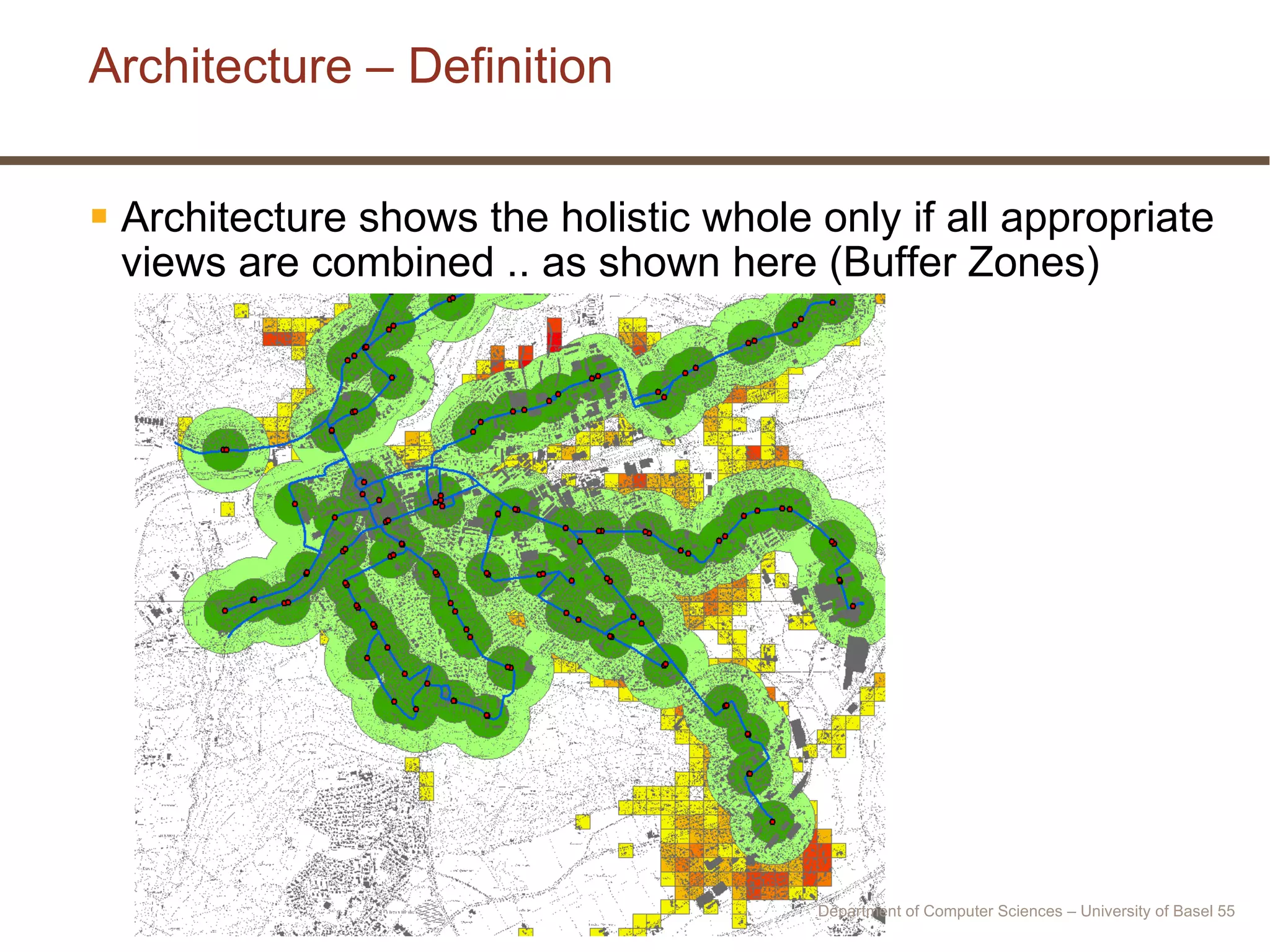 Architecture – Definition Architecture shows the holistic whole only if all appropriate views are combined .. as shown here (Buffer Zones) Department of Computer Sciences – University of Basel  