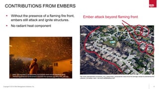 6Copyright © 2015 Risk Management Solutions, Inc..
CONTRIBUTIONS FROM EMBERS
 Without the presence of a flaming fire front,
embers still attack and ignite structures.
 No radiant heat component
http://www.yakimaherald.com/photos_and_videos/news_photos/aerial-views-show-the-damage-caused-by-wenatchee-fire/
collection_8c7e082e-1eb4-11e5-b423-af0885fd85cb.html
Ember attack beyond flaming front
https://s3-us-west-2.amazonaws.com/assets.www.wenatcheeworld.com/
media/img/photo/2015/06/29/a031652068-fire-spreads.jpg.960x720_q80.jpg
 