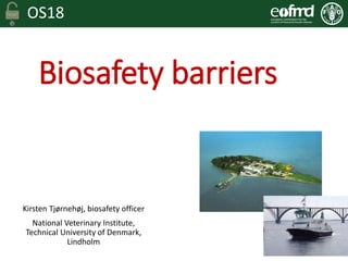 OS18
Biosafety barriers
Kirsten Tjørnehøj, biosafety officer
National Veterinary Institute,
Technical University of Denmark,
Lindholm
 