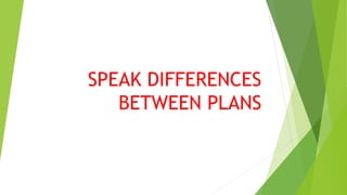 SPEAK DIFFERENCES
BETWEEN PLANS
 