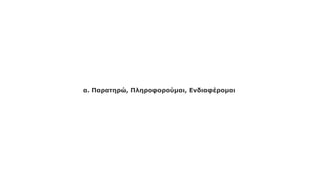 α. Παρατηρώ, Πληροφορούμαι, Ενδιαφέομαι
 